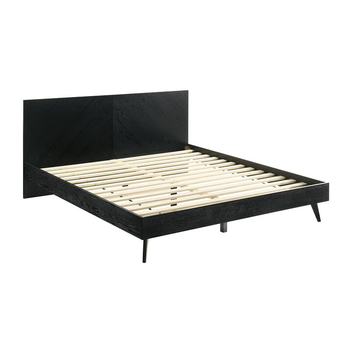 Benjara Saly King Platform Bed Frame, Tapered Legs, Diagonal Grain Finish, Black