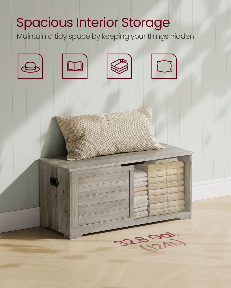 Storage Bench Trunk with 2 Soft-Close Hinges &ndash; Secure Lid Chest for Clothes, Pillows, or Playroom Use