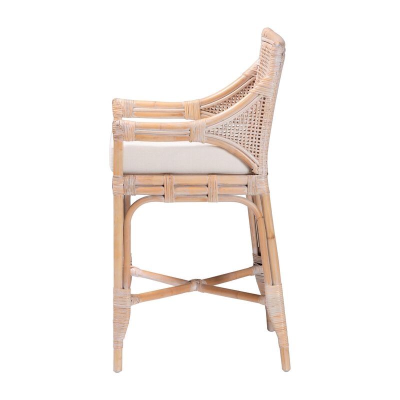 bali & pari Allen Natural Rattan Counter Stool - Handwoven Wicker Stool with Lattice Back and Removable Cushion, Counter Height Seating for Kitchen Island or Lounge image number 2