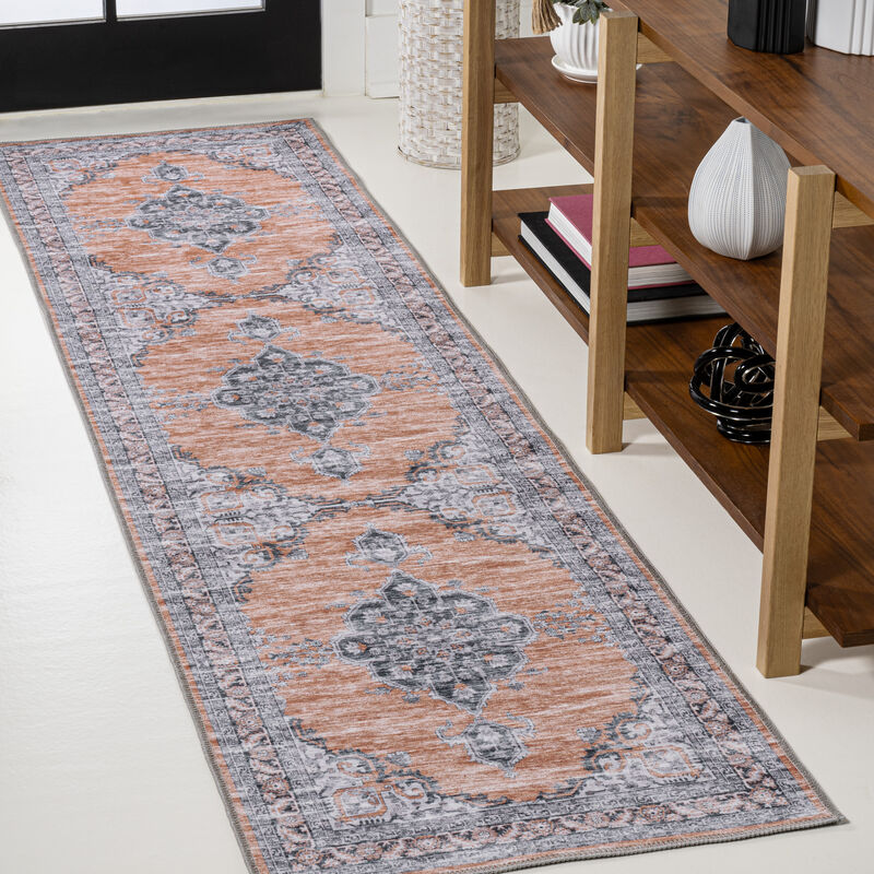 Wincer Chenille Cottage Medallion Machine-Washable Area Rug