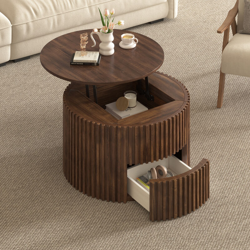 Merax Height-Adjustable Round Coffee Table with Smooth Lift Mechanism, Concealed Storage image number 3