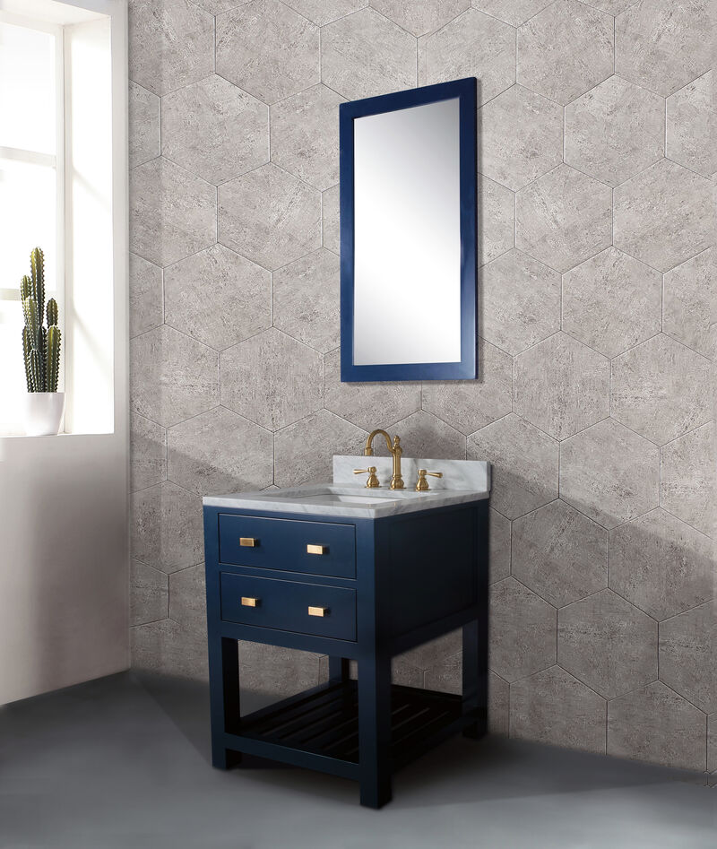 Madalyn 24 In. Single Sink Carrara White Marble Countertop Bath Vanity in Monarch Blue