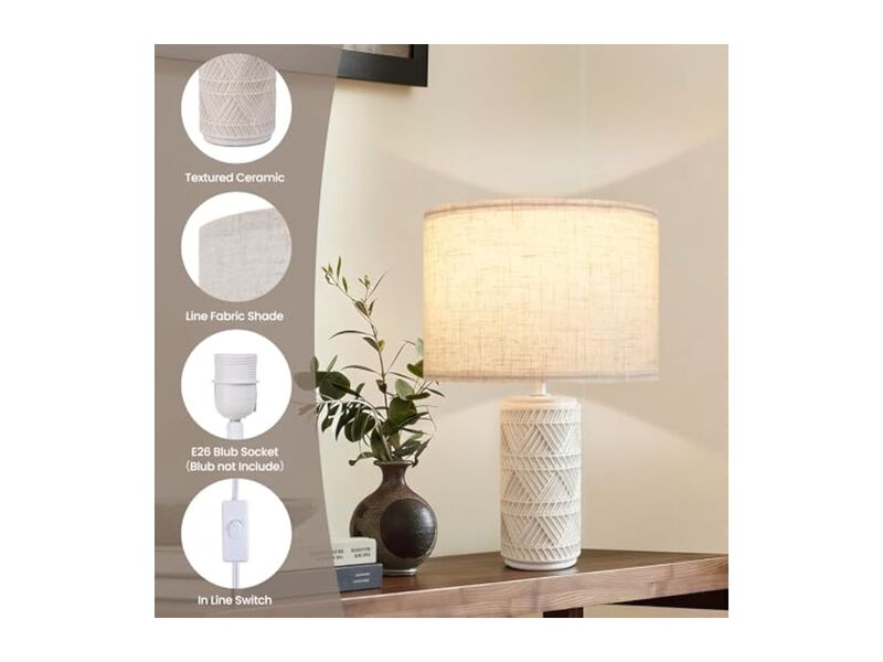Dimmable USB C Farmhouse Modern Ceramic Bedside Lamps Set Of 2 For Living Room image number 2