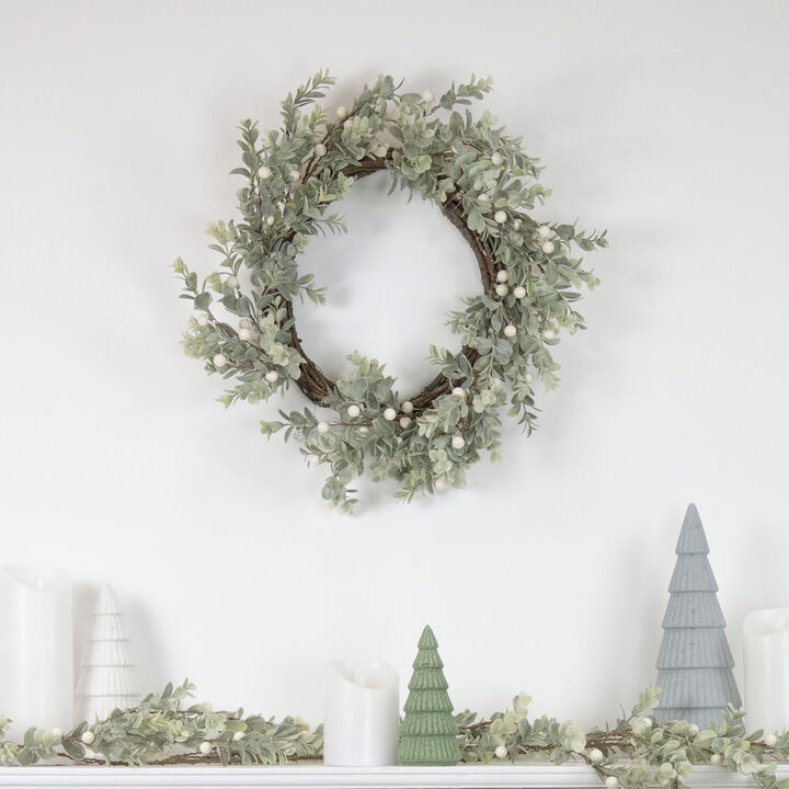 White Berry and Eucalyptus Christmas Wreath  18-Inch  Unlit