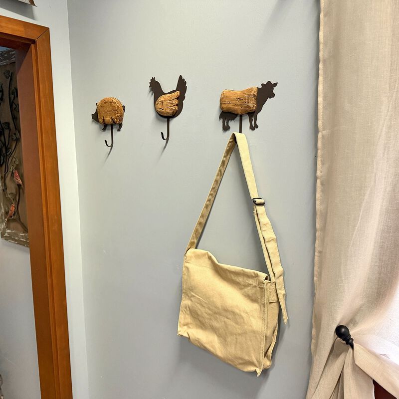 Farm Animal Wall Hooks Set Of 3 Wood Metal Farmhouse 7 In Brown Black image number 6