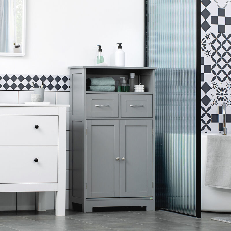 Bathroom Storage Organizer Floor Cabinet with Adjustable Shelf, Grey