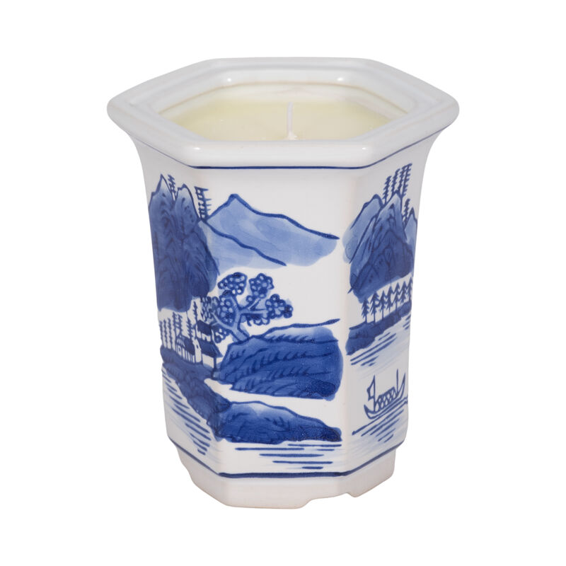 4", 6oz  Chinoiserie Candle , Blue/white image number 0