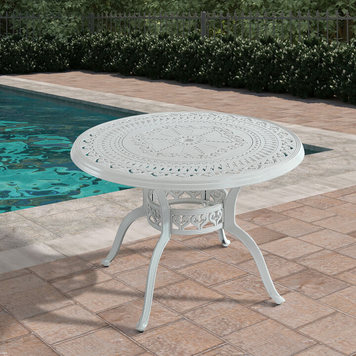Mondawe Durable Cast Aluminum Outdoor Table with Umbrella Hole Rust-Proof and Weather-Resistant