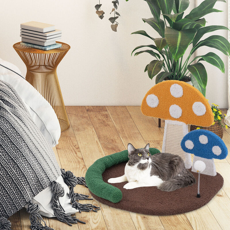 Mushroom Cat Bed Cat Claw Scratcher with Wide Bed and Sisal Scratch Panel