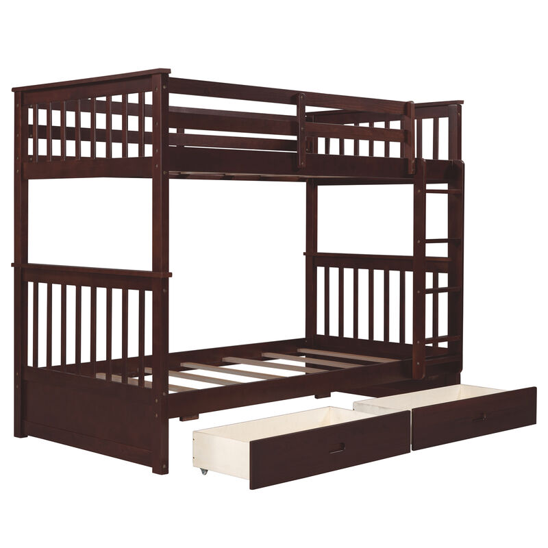 Whisen 80"x42.9" Twin-Over-Twin Bunk Bed, Solid Wood with 2 Drawers for Kids Bedroom image number 6