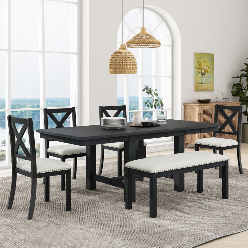 Merax 6-Piece Extendable Dining Table  Chair Bench Set