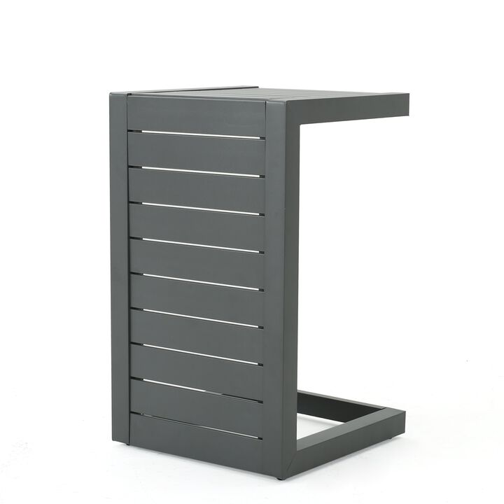 Outdoor Aluminum Patio End Table Side Table, C-Shape Table for Garden, Poolside, Small Place
