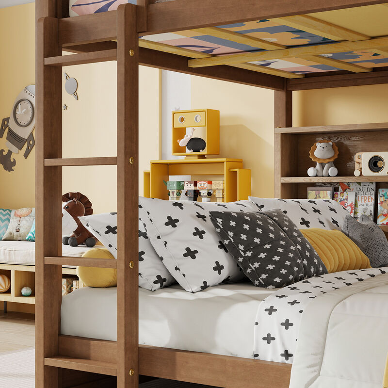 Whisen Queen Over Queen Bunk Bed with Built-in Storage Cabinets image number 3
