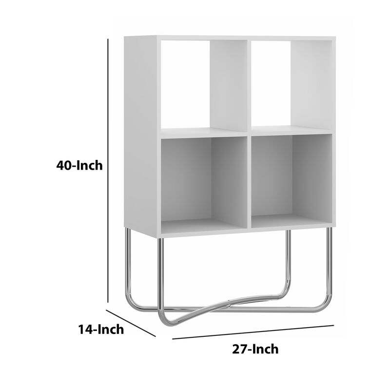 Multipurpose Storage Shelf with 4 Open Compartments, White and Chrome-Benzara image number 5