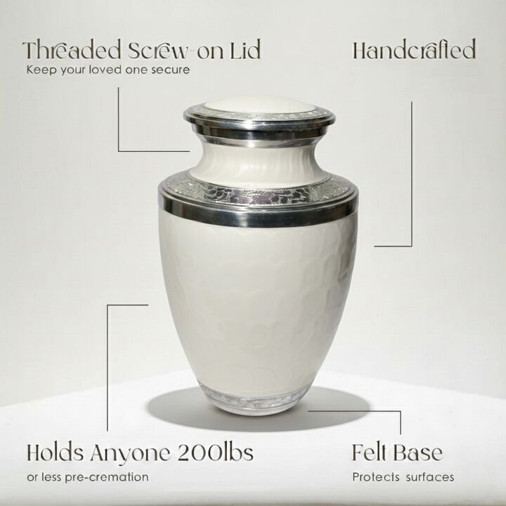 silver-toned accents urn
