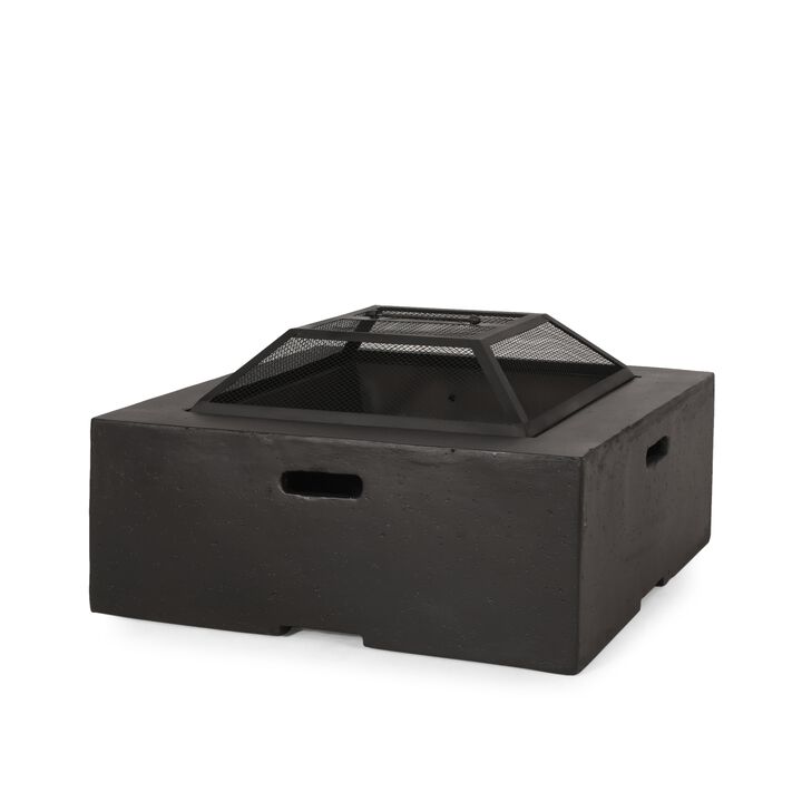 Mondawe 29 Inch Square Wood Burning Fire Pit with Spark Screen and Poker in Dark Gray