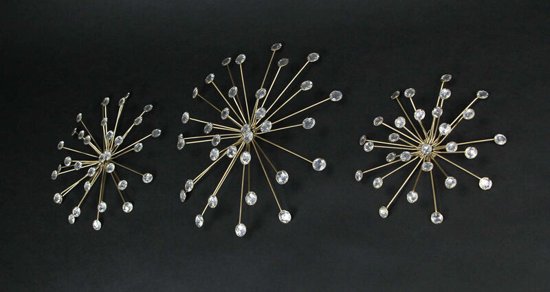 Jeweled Metal Sunburst Wall Mounted Hanging Sculpture Set of 3 image number 1