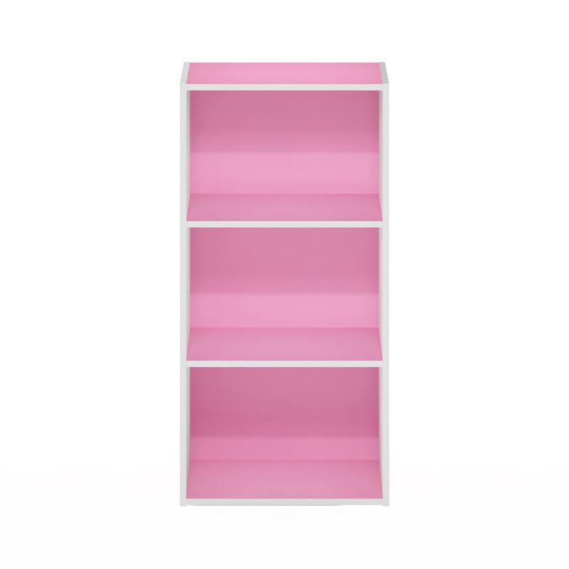 Furinno Luder 3-Tier Open Shelf Bookcase, Pink/White
