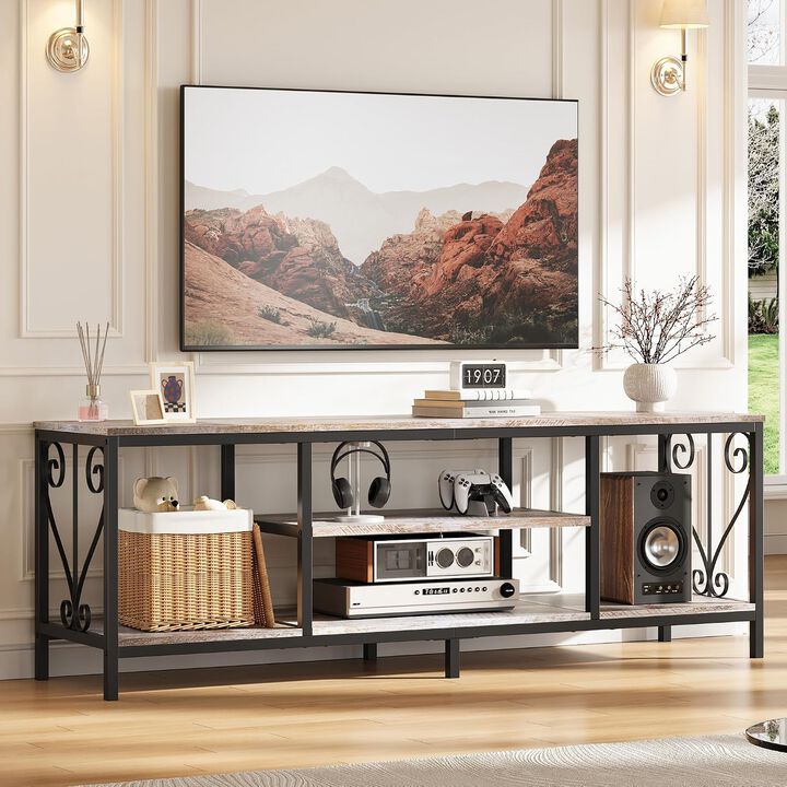TV Stand for 65 70 75 Inch TVs, Entertainment Center with 3-Tier Open Storage Shelves, 63" Long Media Console Table for Living Room, Bedroom