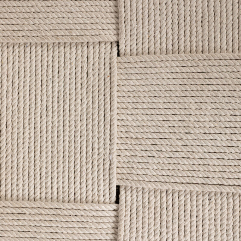 Handwoven Cotton Cord and Acacia Wood Bench with Tapered Legs, Natural image number 7