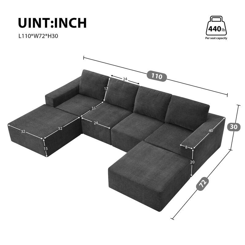 Merax Modular U Shaped Sectional Sofa Floor Couch Set