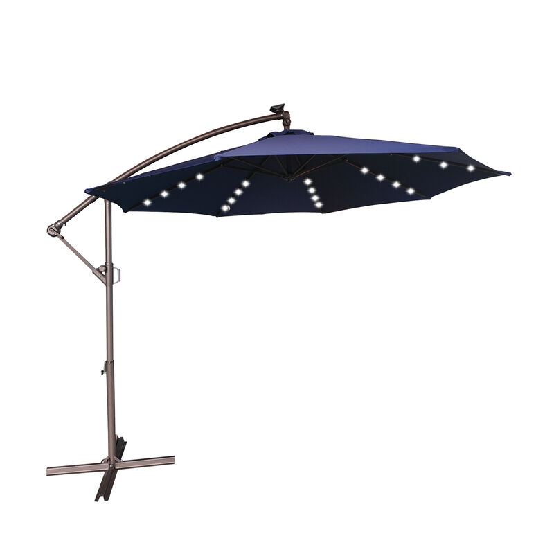 Mondawe 10 Ft Cantilever Patio Offset Umbrella Upgrade Crank Hanging Canopy Umbrella With LED Lamp Bead
