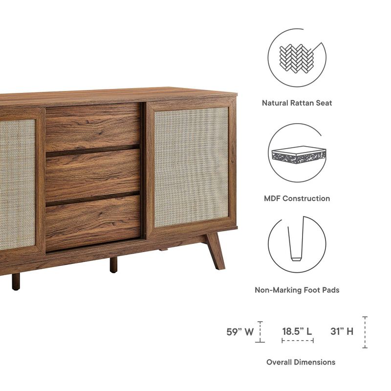 Modway Soma 59" Rattan High TV Stand Sideboard in Walnut image number 9