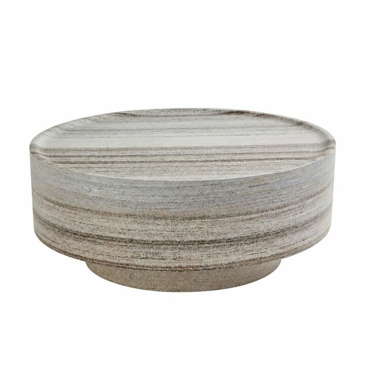GOODSILO Round 31.5 Inch Mars Vein Marble Effect Drum Coffee Table, Living Room Statement Accent Furniture For Family Gatherings And Cozy Relaxation