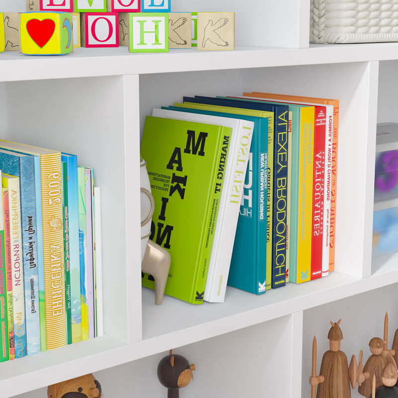 41.3 in. H x 55.1 in. W White Wood 10-Shelf Freestanding Standard Bookcase Display Bookshelf With Cubes