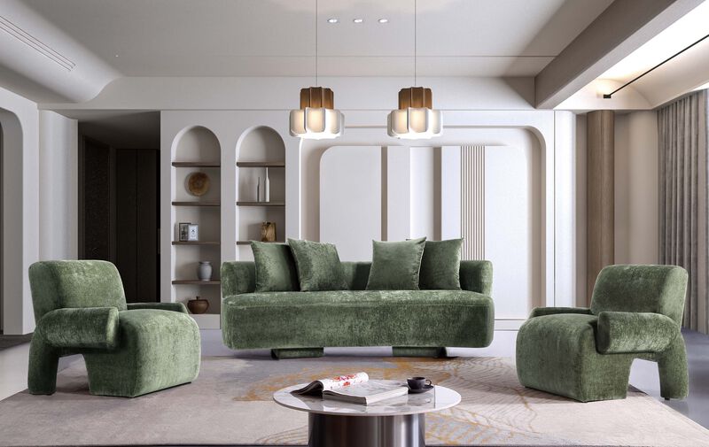 Verandah Green Large Sofa and Accent Chairs Set