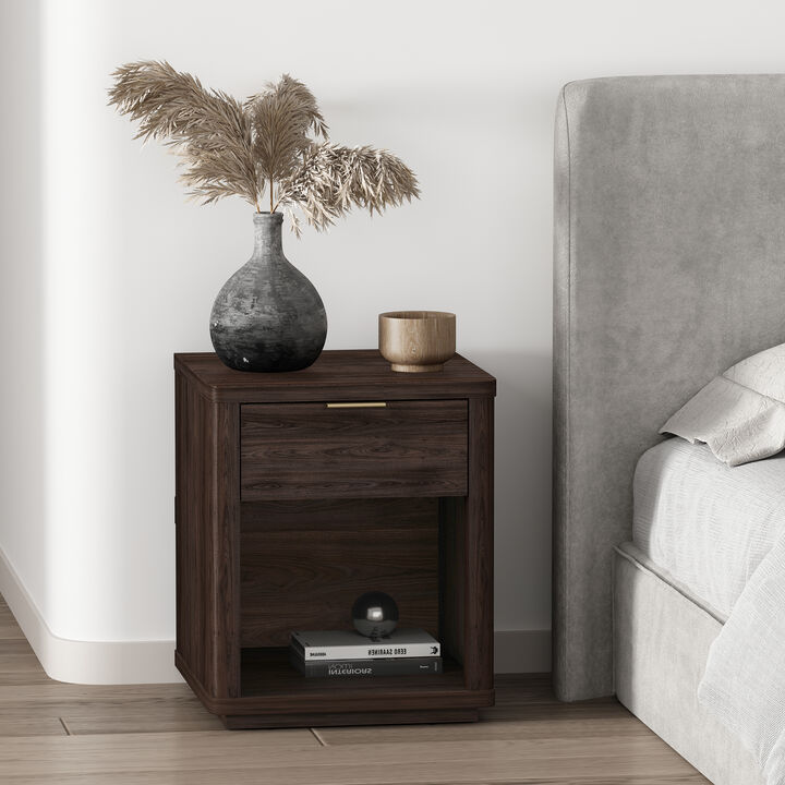 Evelyn Narrow 1-Drawer Nightstand in Brown