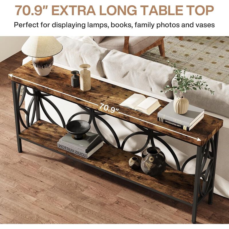 Tribesigns Country Rustic 2-Tier Wood Console Table image number 6