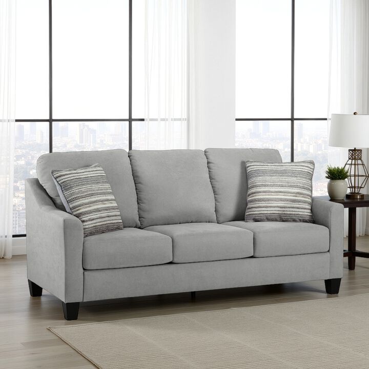 Blaire Sofa, Gray Polyester, 2 Accent Pillows, Black Wood, 80 Inch