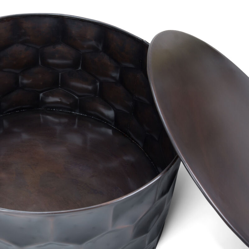 Whitney Industrial 31 inch Wide Metal Storage Coffee Table in Antique Bronze, Fully Assembled