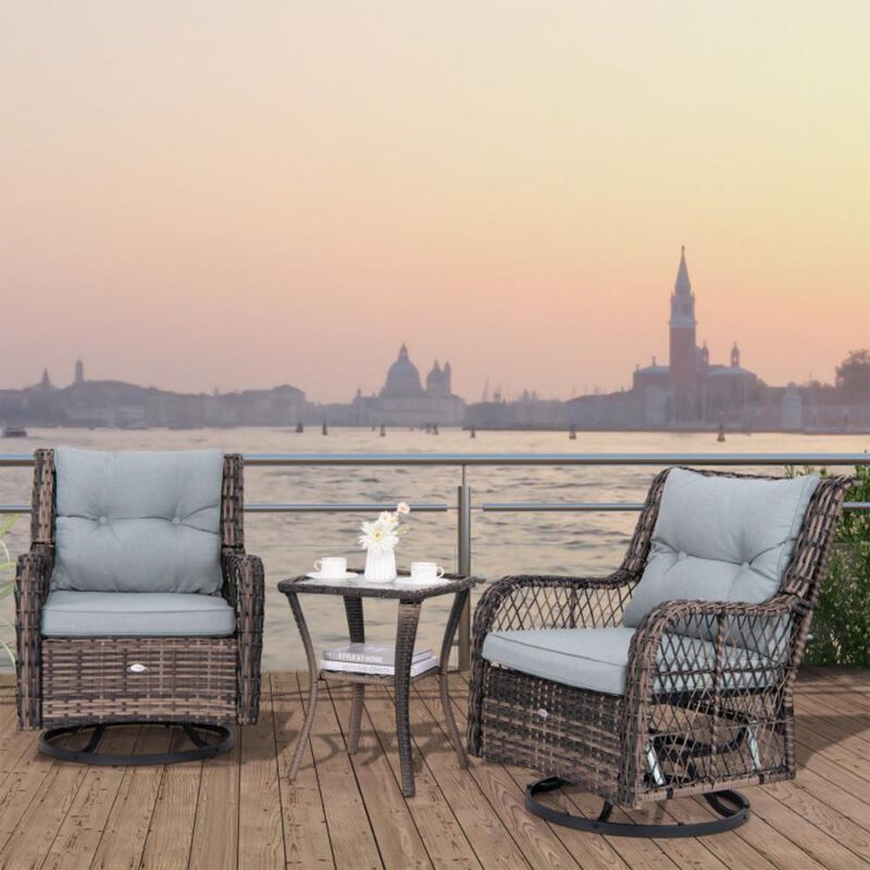 Hivvago 3 Pieces Outdoor Swivel Rocker Set with Small Side Table