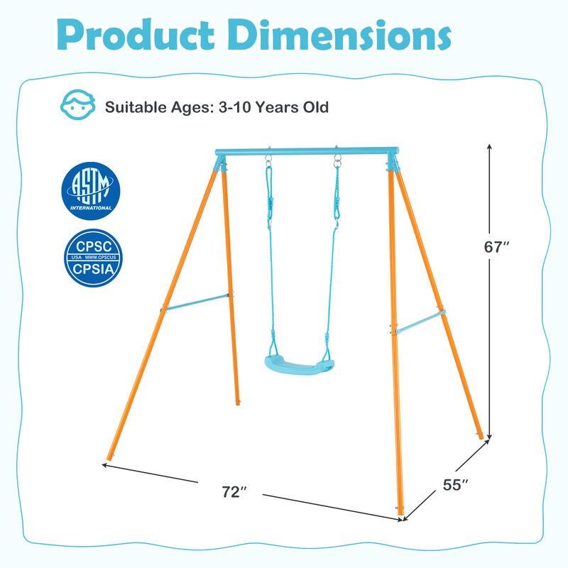 Outdoor Heavy Duty Metal Toddler Swing Set with Stand