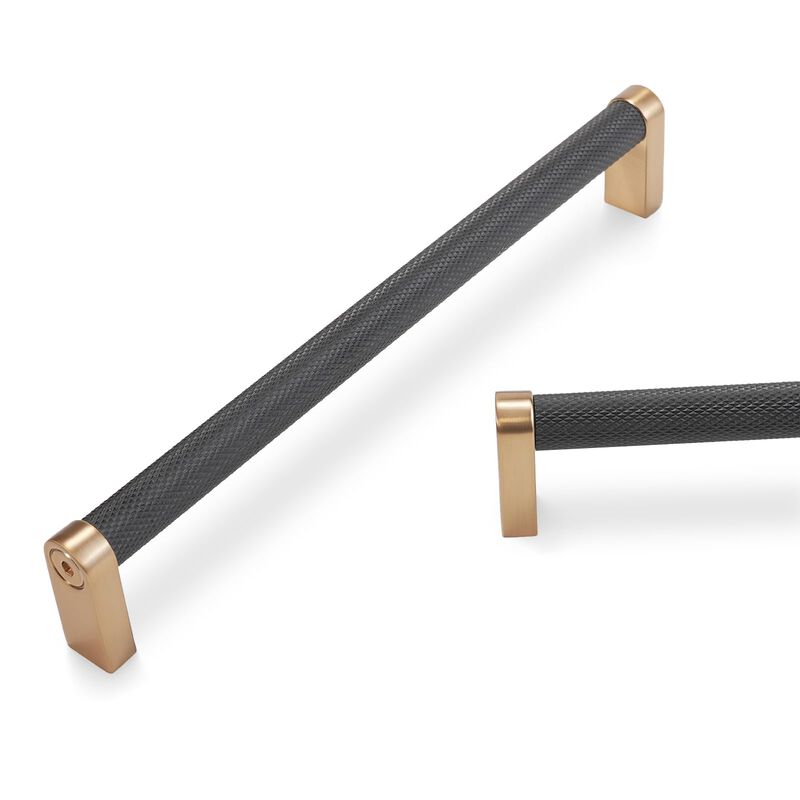 BUKOBYHE 10 Pack 7.5Inch(192mm) Kitchen Cabinet Handles Black and Champagne Bronze Knurled Cabinet Pulls Black Drawer Pulls Kitc