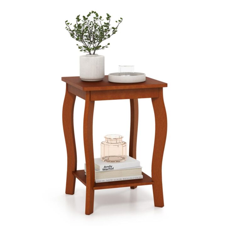 Hivvago 15 Inch 2-Tier Square End Table with Storage Shelf-Walnut