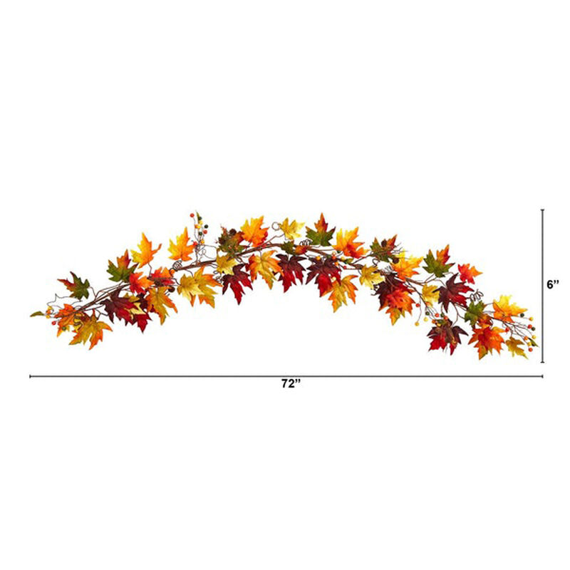 Nearly Natural 6-ft Autumn Maple Leaf and Berry Fall Garland image number 3