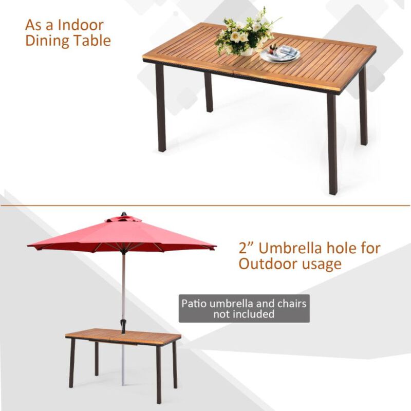 Hivvago Patio Acacia Dining Table with Umbrella Hole