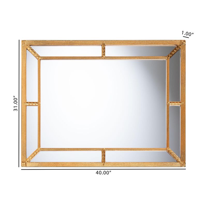 Baxton Studio Iskra Rectangular Mirror with Antique Goldleaf Frame - Modern Decorative Wall Accent for Living Room, Bedroom, or Entryway