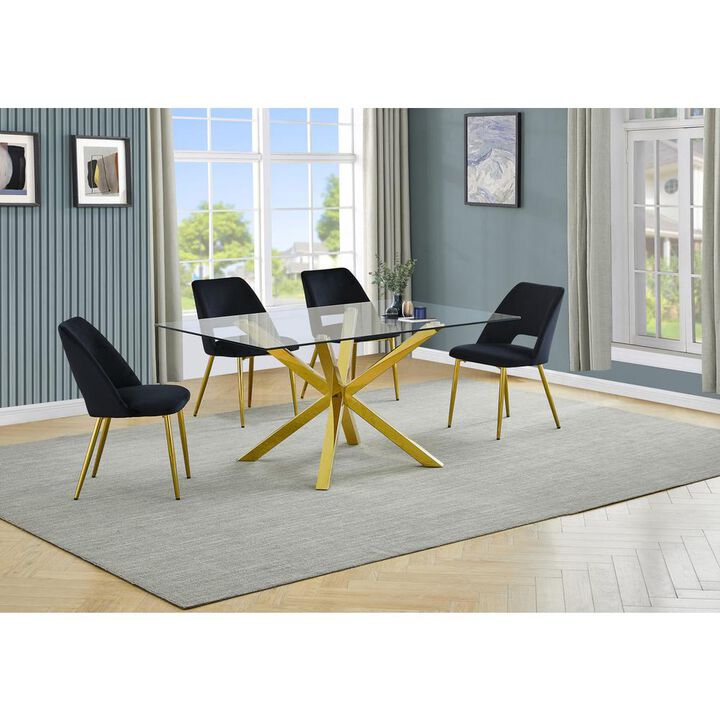 Best Quality Furniture 5pc modern glass dining table with 4 Black side chairs
