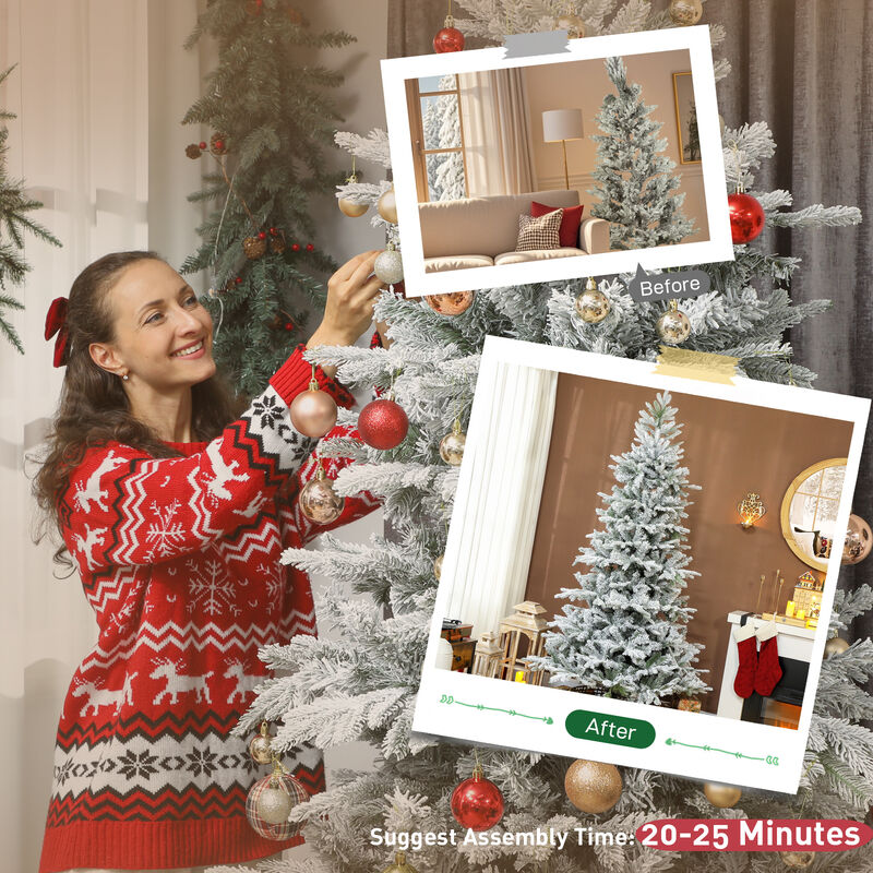 BreeBe 7.5 ft Artificial Frosted Christmas Tree with Hinged Branches image number 6