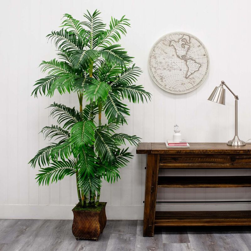 Hivvago 70 Inches Areca Palm Artificial Tree in Metal Planter