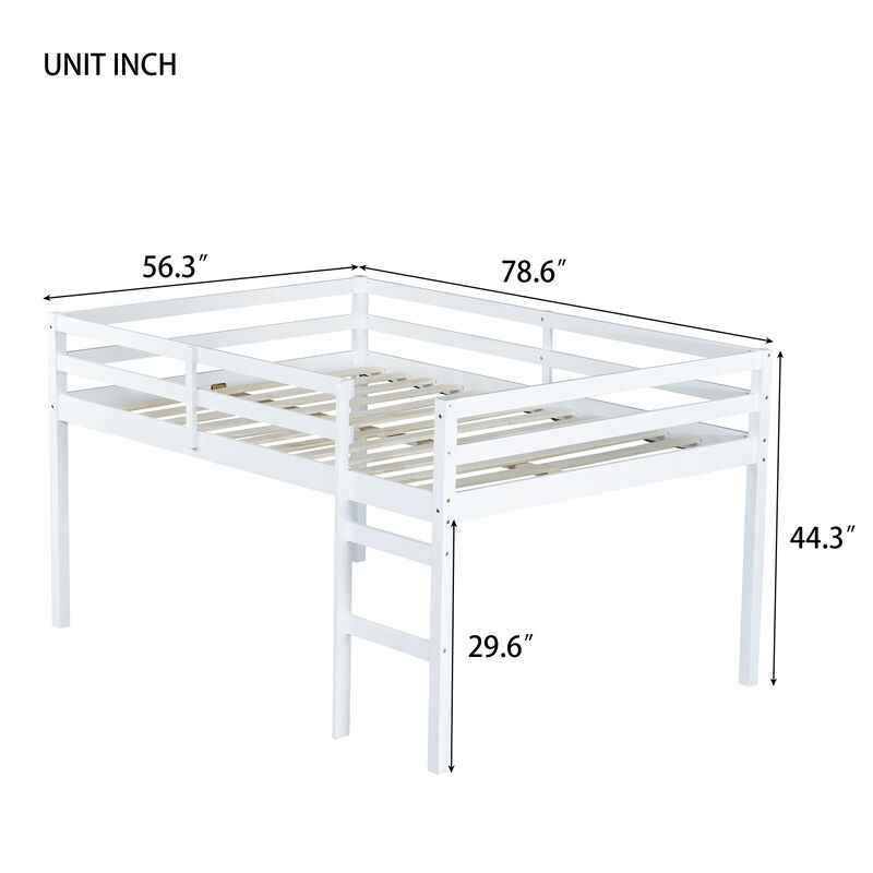 Whisen Full Loft Bed with Ladder, Rubber Wood Space-Saving Design