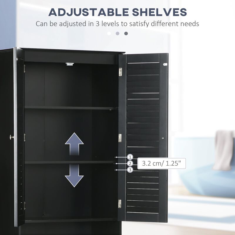 Black Bathroom Storage: Tall Linen Tower Cabinet with Doors & Shelf