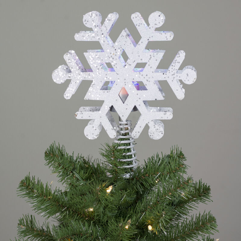 12" Lighted White Snowflake Christmas Tree Topper - Multicolor Lights image number 4