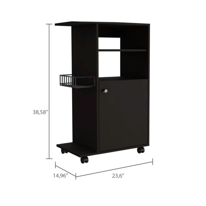 Clip Kitchen Cart, Single Door Cabinet, Four Casters -Black