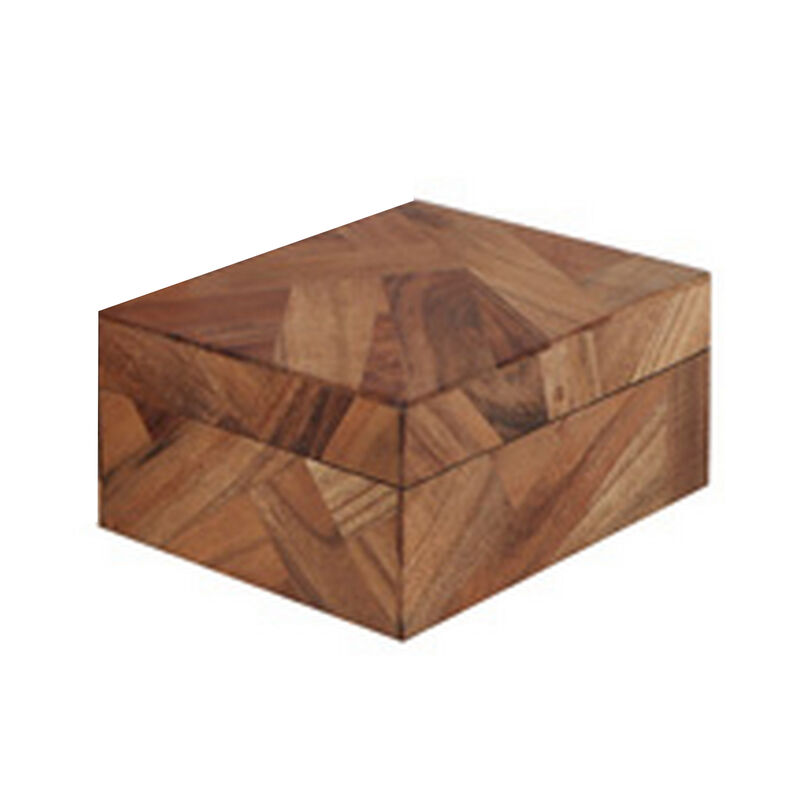 Alia Decor Storage Box Set of 2, Rectangular, Geometric Brown Wood Tones - Benzara