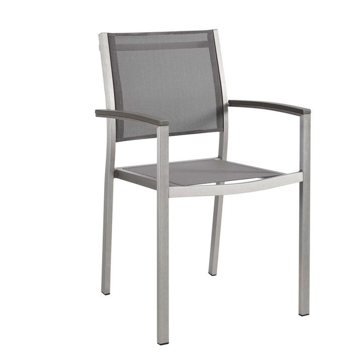 Modway Shore Aluminum Two Outdoor Patio Dining Arm Chairs in Silver Gray